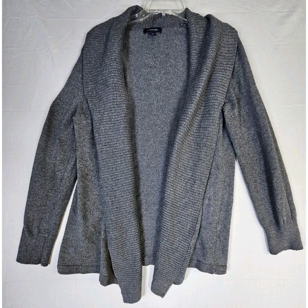 Lands End Cardigan Women's Large Gray Open Front Wool Blend Cable Shawl Collar